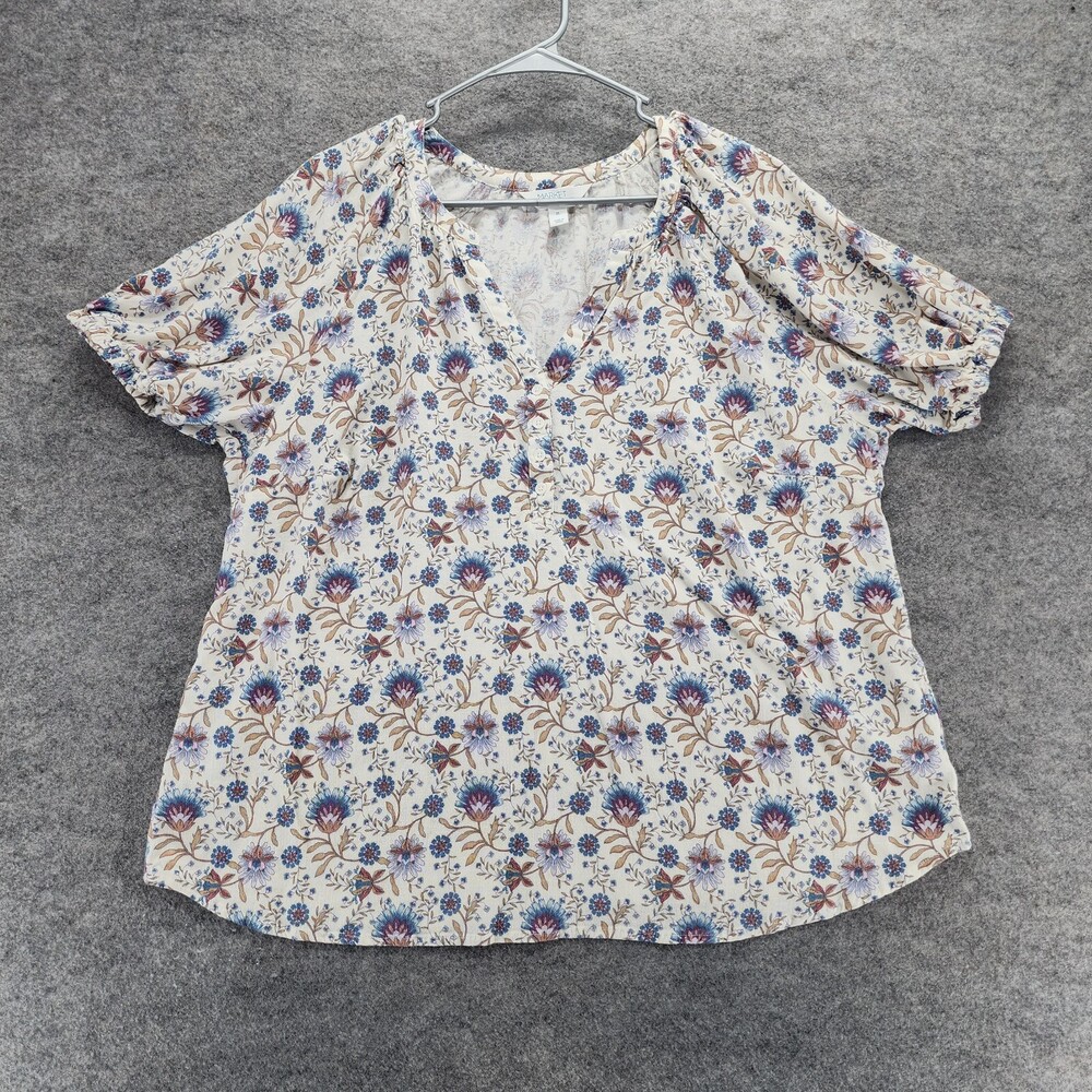 Market & Spruce Stitch Fix Shirt Womens 2X Short Sleeve Beige Floral